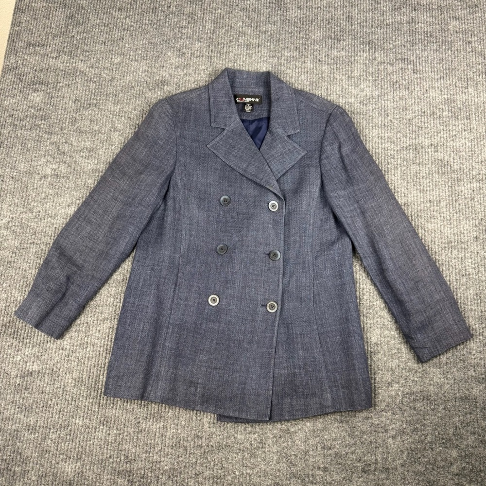 Vtg Ellen Tracy Blazer Womens 4P Double Breasted Linen Blend Career Jacket Chic